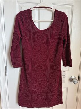 Kohl's Burgundy Glitter Scoop Neck Long Sleeve Dress